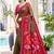 Olive green & rani pink woven pochampally silk blend saree with unstitched blouse piece