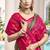 Olive green & rani pink woven pochampally silk blend saree with unstitched blouse piece