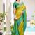Mustard & sea green woven pochampally silk blend saree with unstitched blouse piece