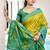 Mustard & sea green woven pochampally silk blend saree with unstitched blouse piece