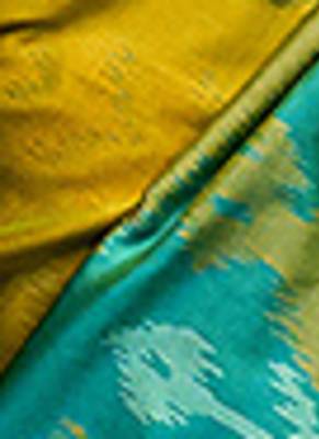 Mustard & sea green woven pochampally silk blend saree with unstitched blouse piece 3