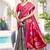 Grey & rani pink woven pochampally silk blend saree with unstitched blouse piece