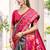 Grey & rani pink woven pochampally silk blend saree with unstitched blouse piece