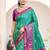 Sea green & purple woven pochampally silk blend saree with unstitched blouse piece