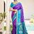 Purple & sky blue woven pochampally silk blend saree with unstitched blouse piece