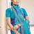 Purple & sky blue woven pochampally silk blend saree with unstitched blouse piece