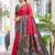 Red & dark green woven pochampally silk blend saree with unstitched blouse piece