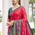 Red & dark green woven pochampally silk blend saree with unstitched blouse piece