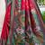 Red & dark green woven pochampally silk blend saree with unstitched blouse piece