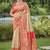 Cream banarasi silk blend woven saree with unstitched blouse piece