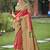 Coral pink banarasi silk blend woven saree with unstitched blouse piece