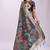 Grey handwoven linen cotton blend saree with multicolor peacock motif pallu & zari border