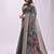 Grey handwoven linen cotton blend saree with multicolor peacock motif pallu & zari border