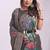 Grey handwoven linen cotton blend saree with multicolor peacock motif pallu & zari border