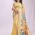 Beige handwoven linen cotton blend saree with multicolor peacock motif pallu & zari border