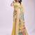 Beige handwoven linen cotton blend saree with multicolor peacock motif pallu & zari border