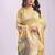 Beige handwoven linen cotton blend saree with multicolor peacock motif pallu & zari border