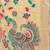 Beige handwoven linen cotton blend saree with multicolor peacock motif pallu & zari border