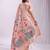 Light pink handwoven linen cotton blend saree with multicolor peacock motif pallu & zari border