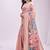 Light pink handwoven linen cotton blend saree with multicolor peacock motif pallu & zari border