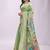 Light green handwoven linen cotton blend saree with multicolor peacock motif pallu & zari border