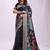 Black handwoven linen cotton blend saree with multicolor peacock motif pallu & zari border