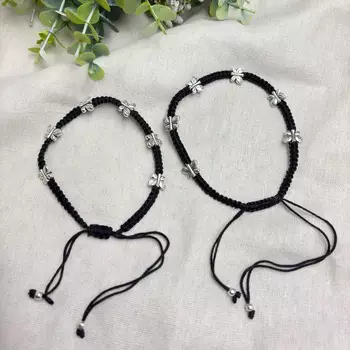 Black Thread Anklet Pair with Silver Butterfly Charms, Oxidized Barefoot Sandals, Indian Payal 3