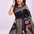 Black handwoven linen cotton blend saree with multicolor peacock motif pallu & zari border