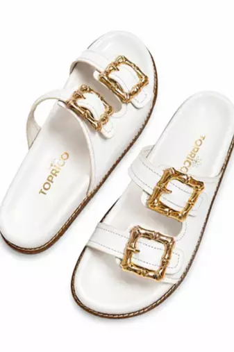 White buckle detail faux leather cloud comfort flats for women
