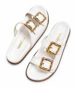 White buckle detail faux leather cloud comfort flats for women