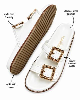 White buckle detail faux leather cloud comfort flats for women 2