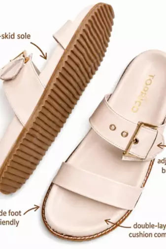 Cream buckle detail faux leather cloud comfort flats for women