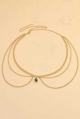 Cz & crystal studded gold plated  multi layer waist chain adjustable kamar bandh belly chain 1