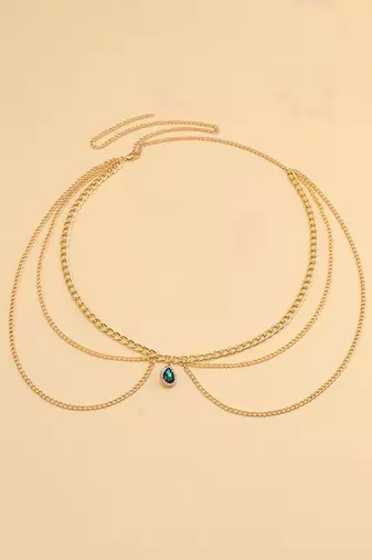 Cz & crystal studded gold plated  multi layer waist chain adjustable kamar bandh belly chain