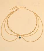 Cz & crystal studded gold plated  multi layer waist chain adjustable kamar bandh belly chain