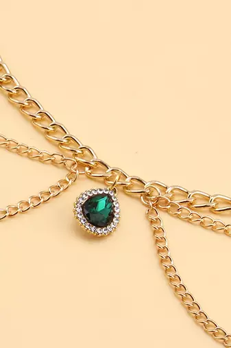 Cz & crystal studded gold plated  multi layer waist chain adjustable kamar bandh belly chain