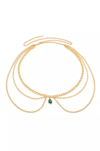 Cz & crystal studded gold plated  multi layer waist chain adjustable kamar bandh belly chain