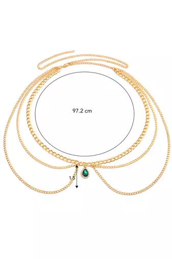 Cz & crystal studded gold plated  multi layer waist chain adjustable kamar bandh belly chain