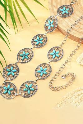 Silver plated stone studded flower waist belt kamar bandh belly chain gift for women & girls 1