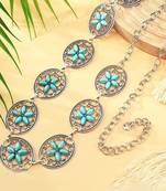 Silver plated stone studded flower waist belt kamar bandh belly chain gift for women & girls