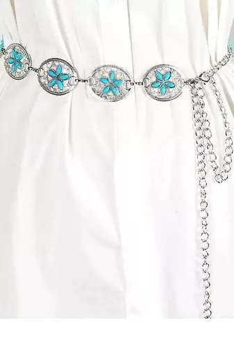 Silver plated stone studded flower waist belt kamar bandh belly chain gift for women & girls