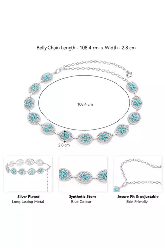 Silver plated stone studded flower waist belt kamar bandh belly chain gift for women & girls