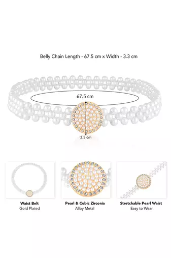 Cubic zirconia & pearl studded stylish belly chain kamar bandh waist belt