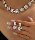 Silver plated cubic zirconia & crystals studded necklace earrings set jewellery for women