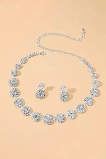 Silver plated cubic zirconia & crystals studded necklace earrings set jewellery for women