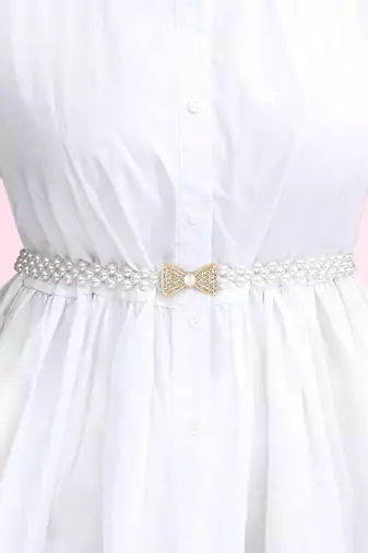 Cubic zirconia & pearl studded stylish belly chain kamar bandh waist belt