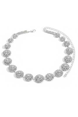Silver plated cubic zirconia & crystals studded necklace earrings set jewellery for women 3