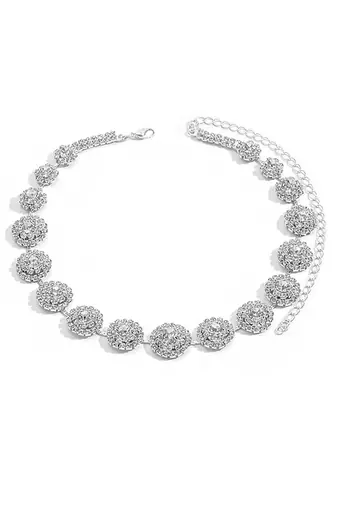 Silver plated cubic zirconia & crystals studded necklace earrings set jewellery for women