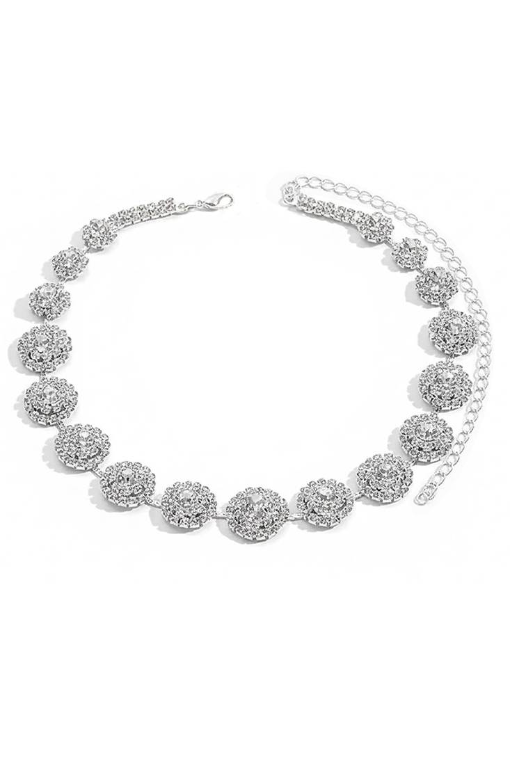 Silver plated cubic zirconia & crystals studded necklace earrings set jewellery for women