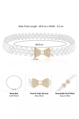 Cubic zirconia & pearl studded stylish belly chain kamar bandh waist belt